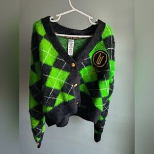 Justice Wicked Green and Black Argyle Crop Cardigan Size 10/M Kids